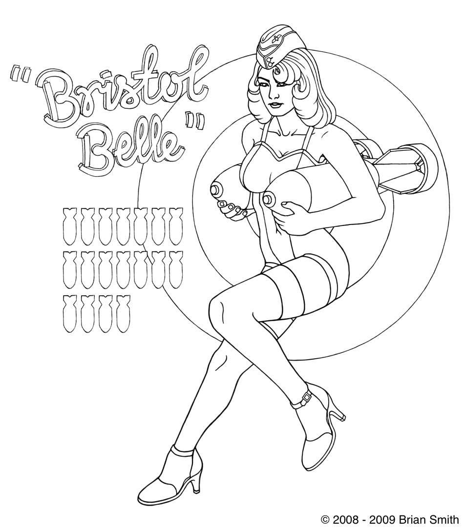 Lineart of Bristol Belle aircraft pinup