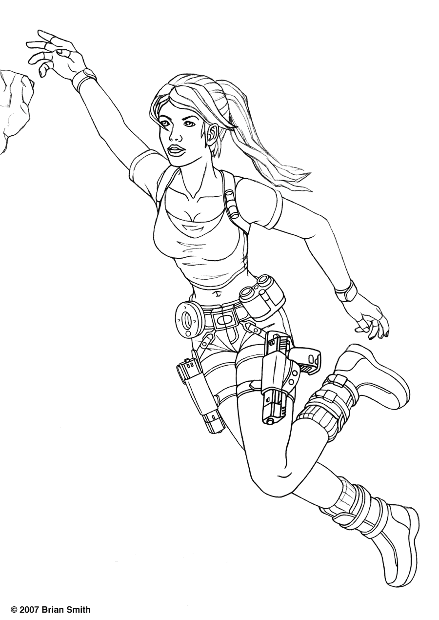 Lineart of Lara Croft wearing the outfit from Tomb Raider: Legend